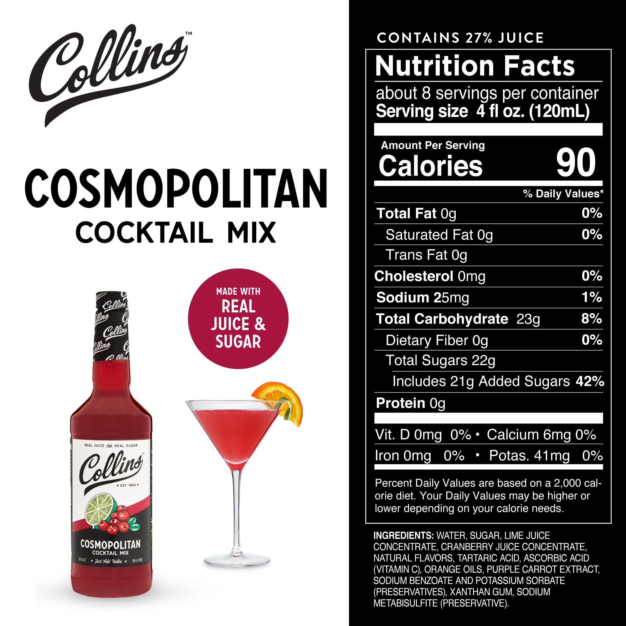 Collins Cosmopolitan Mix served in a martini glass for a classic presentation