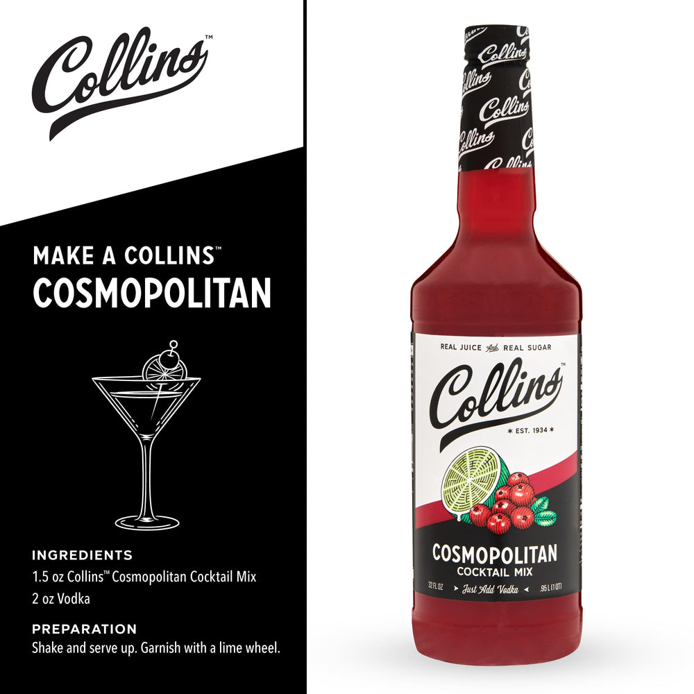 Collins Cosmopolitan Mix being poured into a shaker to speed cocktail prep