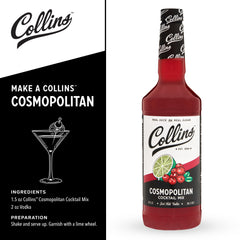 Collins Cosmopolitan Mix being poured into a shaker to speed cocktail prep