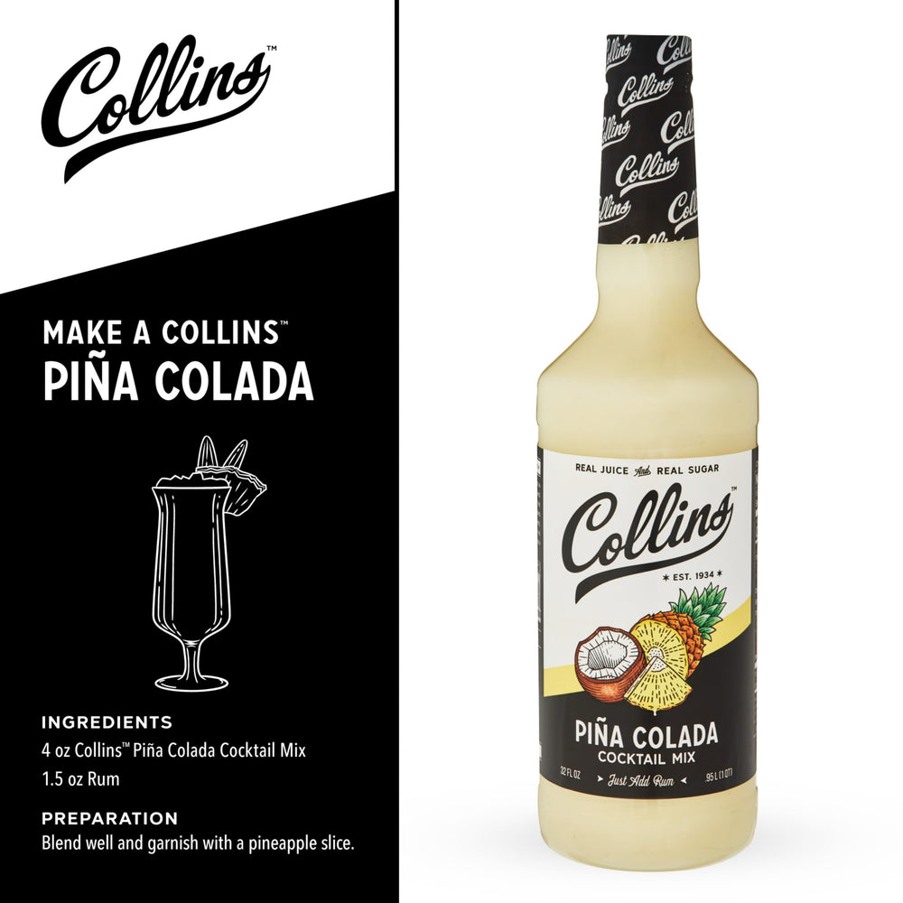 Collins finished pina colada garnished with pineapple and cherry, appealing presentation