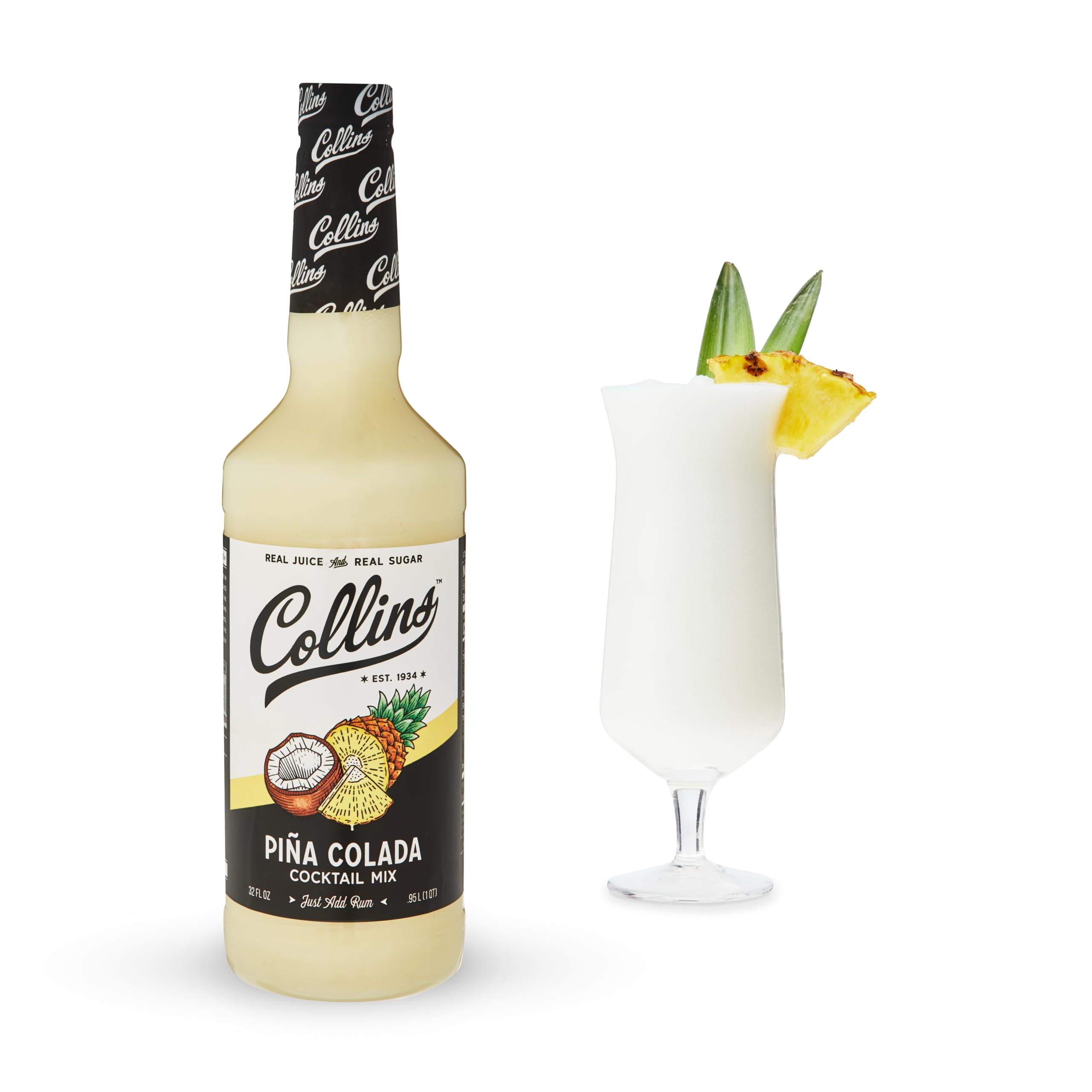 Collins front label showing product name and 32 fl oz size, clear branding benefit