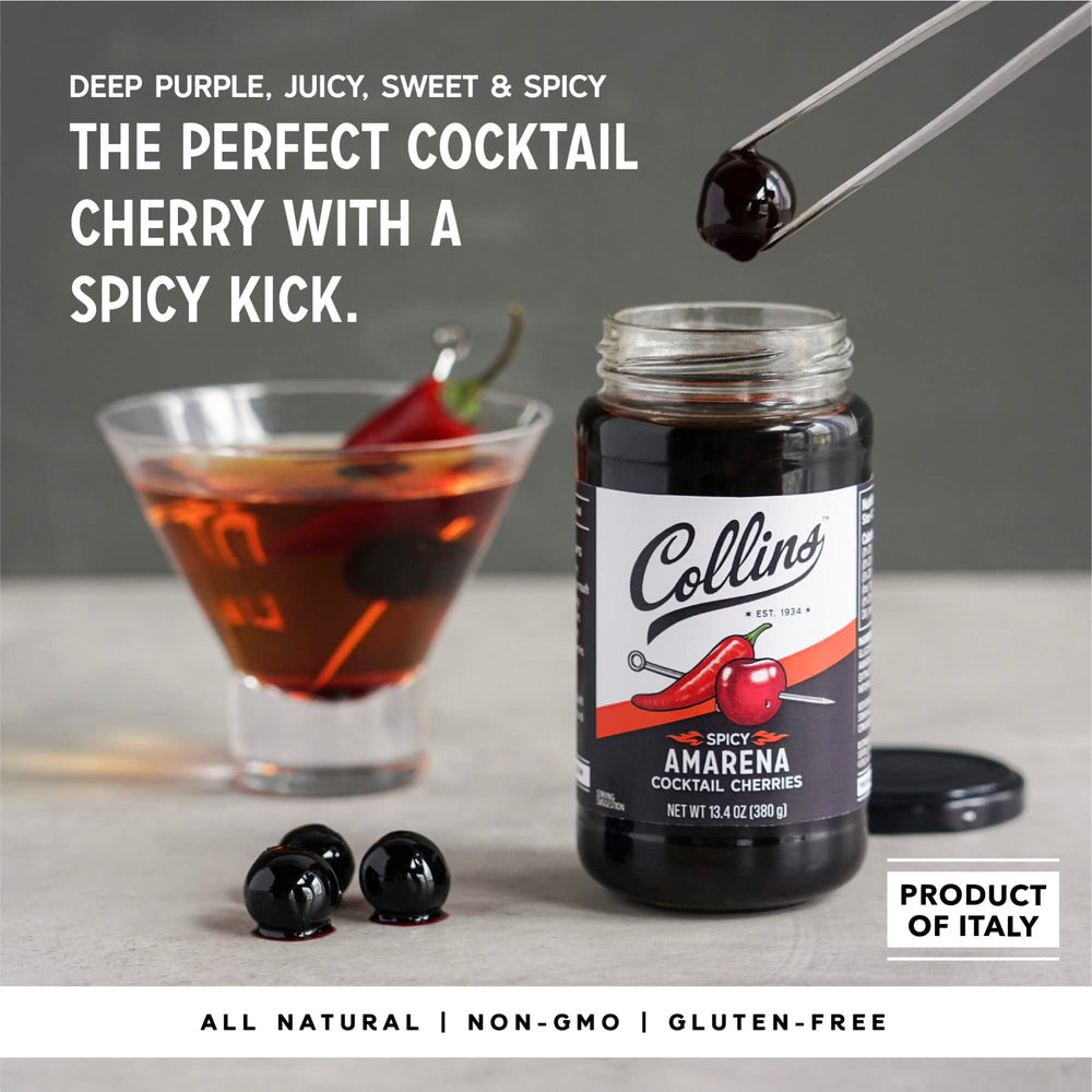 Collins Chicago close-up of amarena cherries highlighting juicy texture and color
