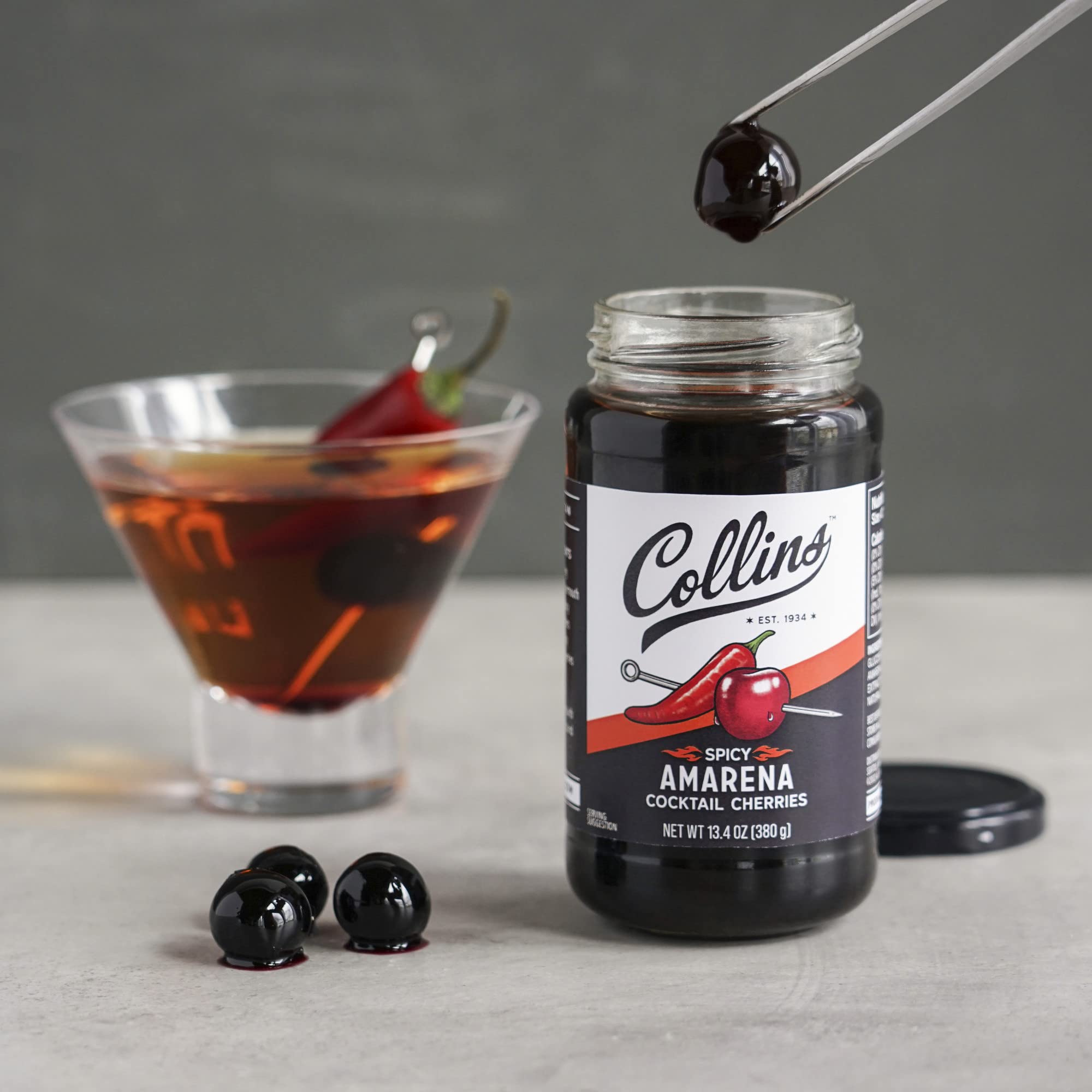 Collins Chicago ingredient label close-up showing real cherry and natural flavors