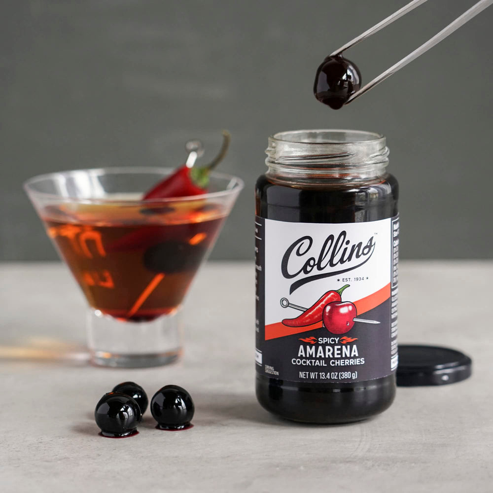 Collins Chicago ingredient label close-up showing real cherry and natural flavors