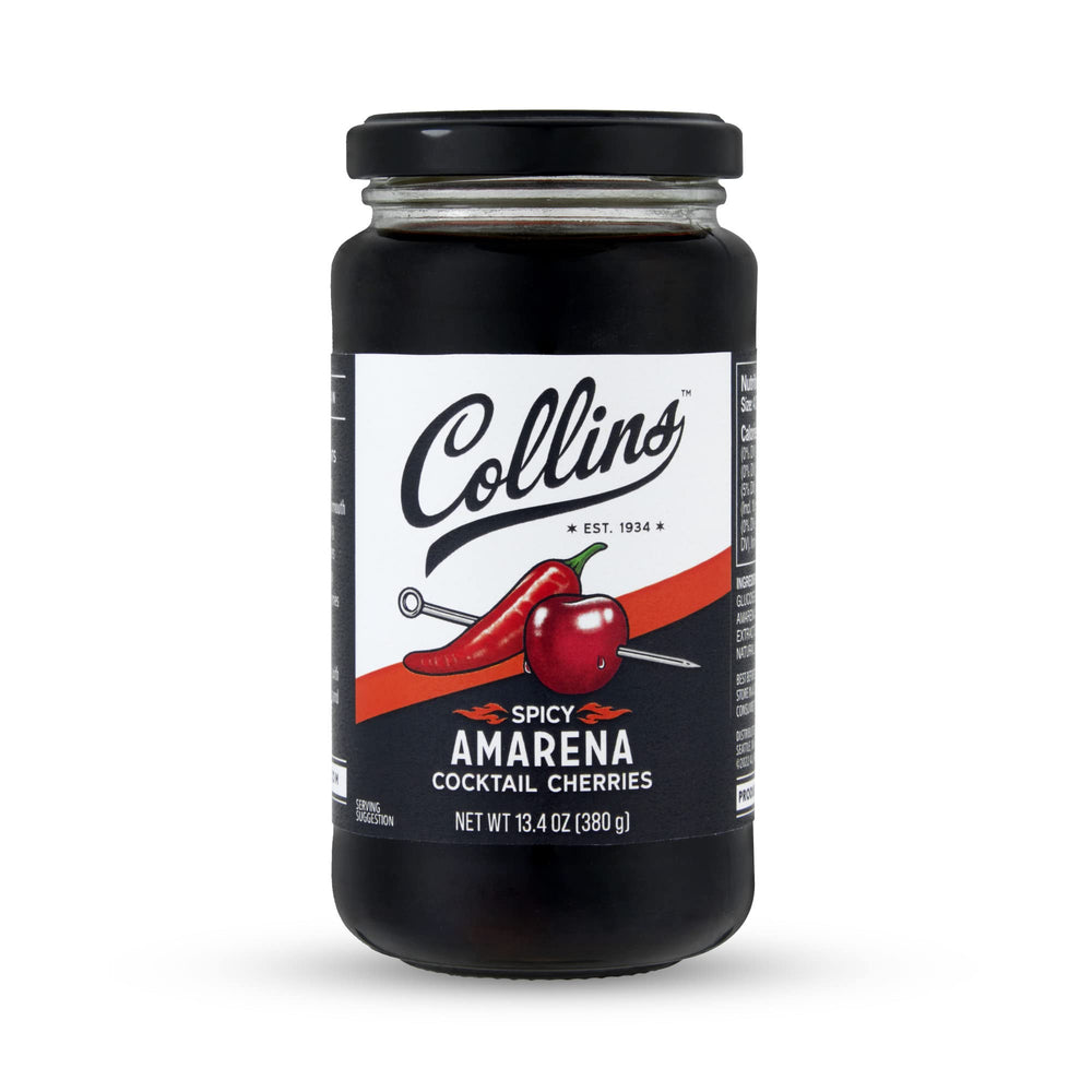 Collins Chicago jar beside a cocktail glass for size and serving reference