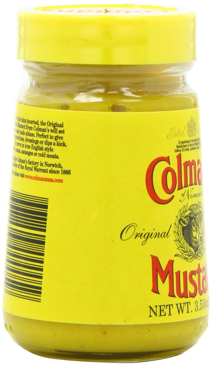 Colman's jar held in hand for size comparison, convenient portable pantry portion