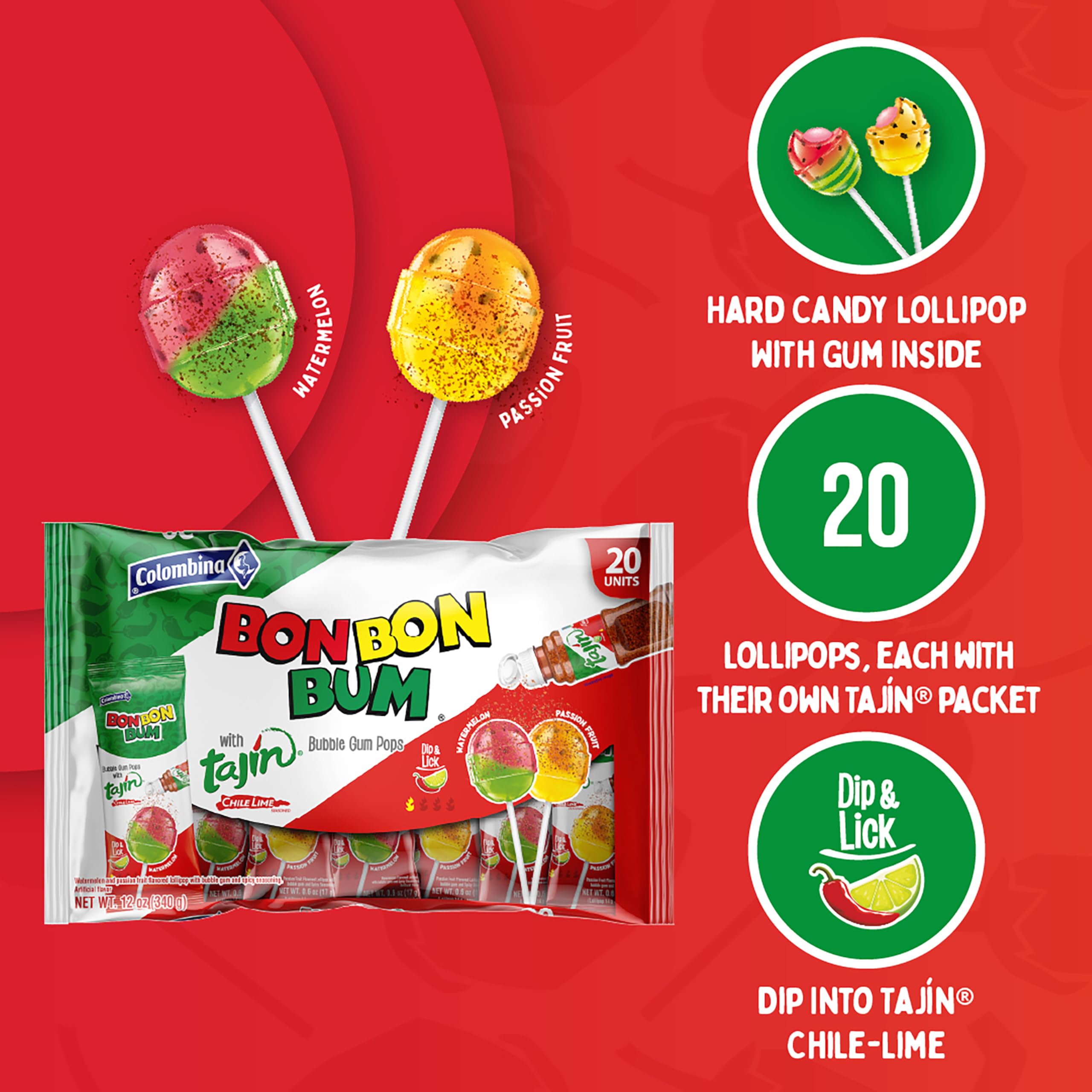 Colombina watermelon lollipop close-up of glossy candy shell highlighting fruit color