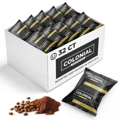 COLONIAL INTERNATIONAL COFFEE boxed breakfast blend showing front packaging and convenience