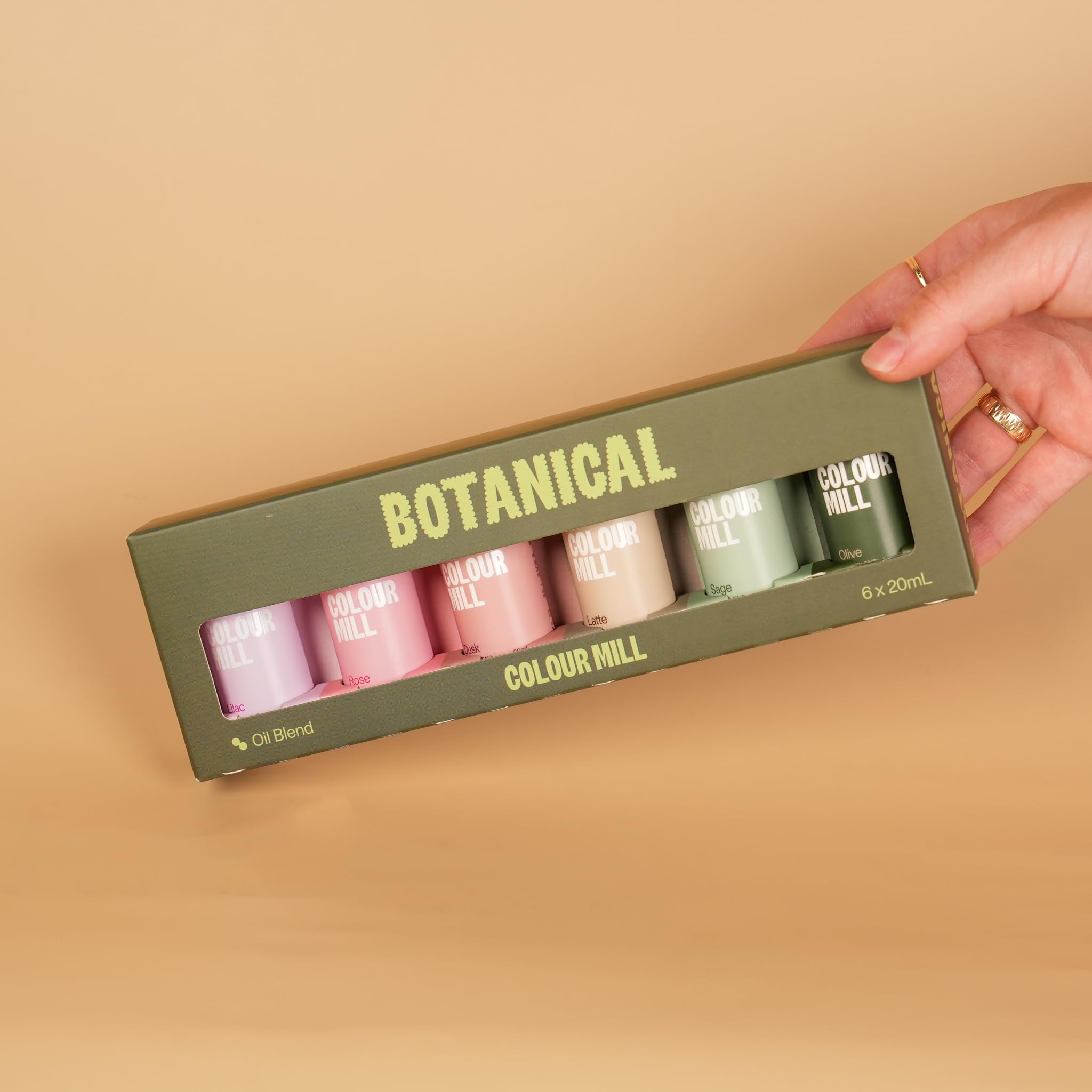 Colour Mill six shades lined up highlighting color range for consistent results