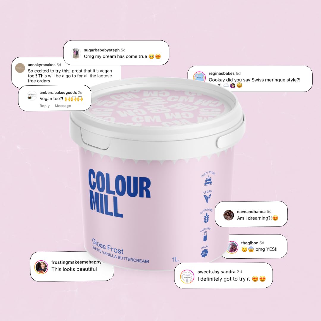 Colour Mill styled tabletop cake scene showing photo-ready shine