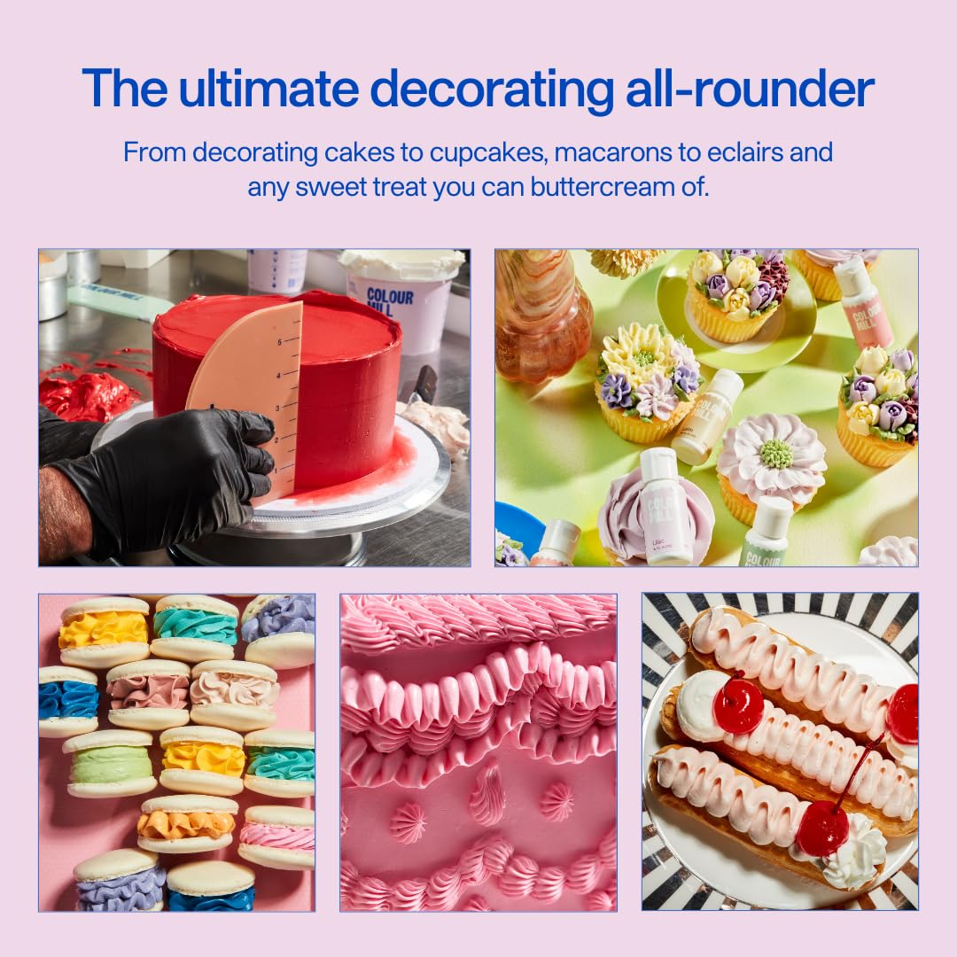 Colour Mill buttercream rosette piped for clean edges and shine