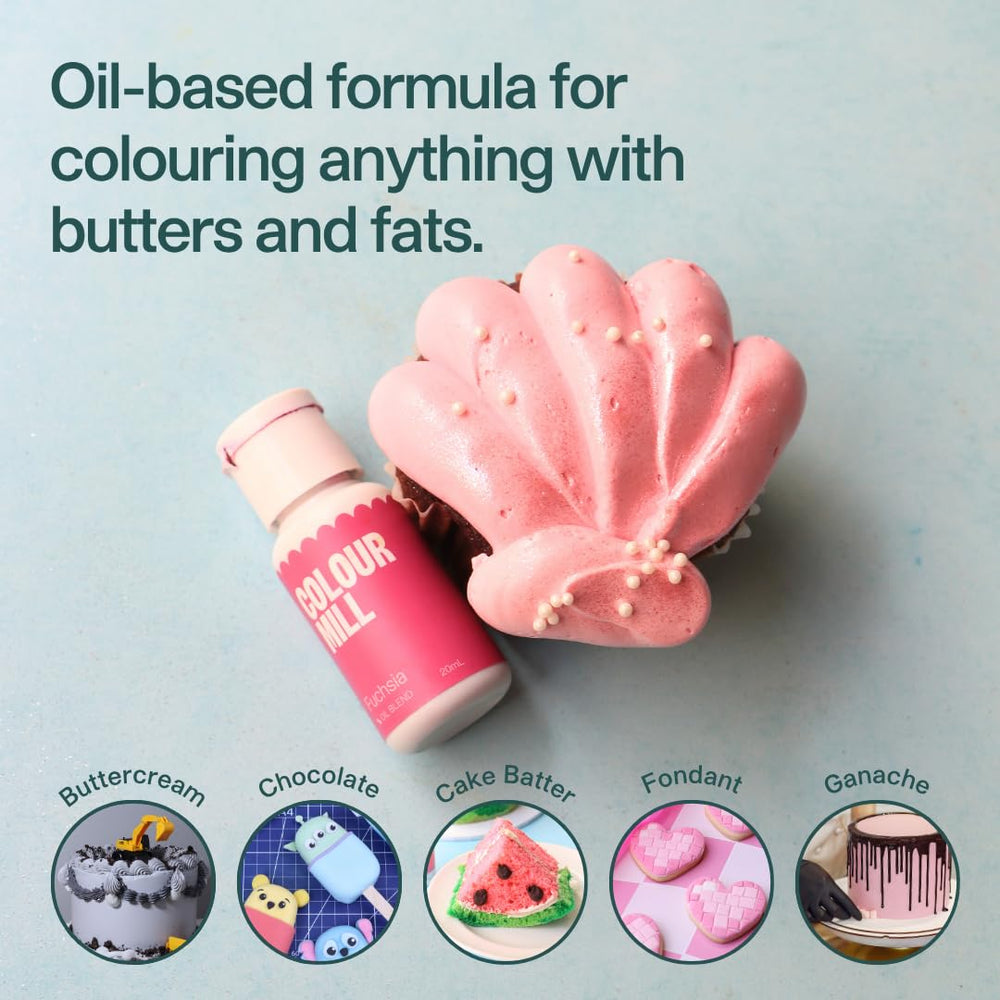 Colour Mill bottle beside measuring spoon showing 100ml scale and portioning benefit