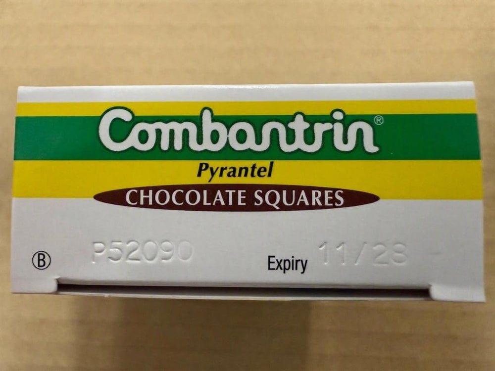 Combantrin close-up of chocolate square texture for easy administration