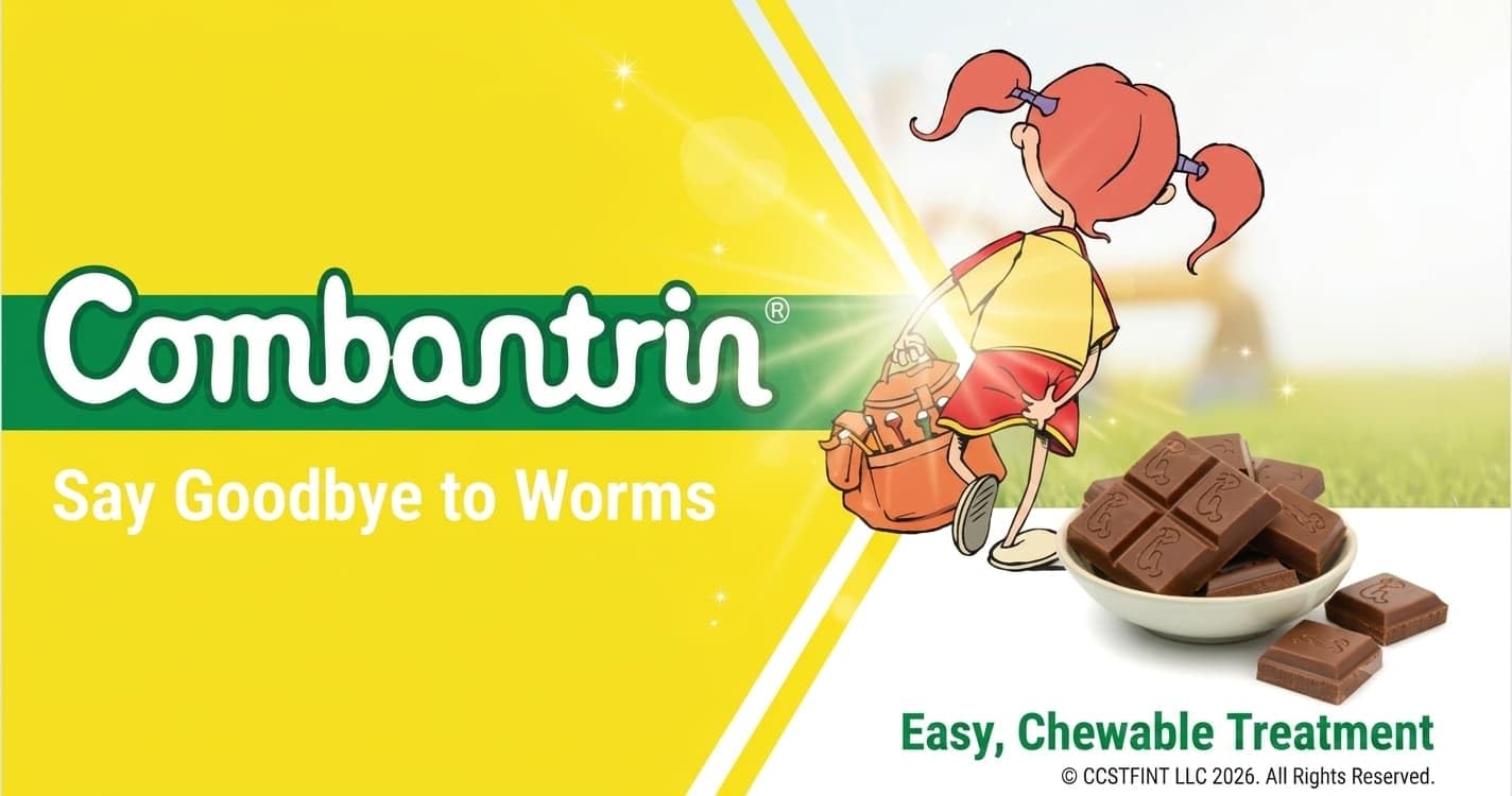 Combantrin in-hand lifestyle shot showing single-dose convenience and portability