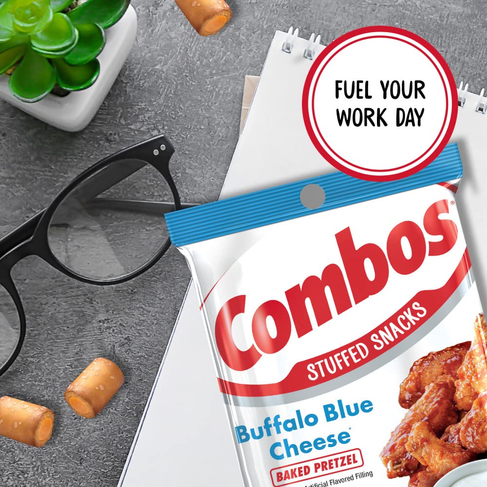 Combos cracker close-up showing blue cheese-style filling and rich flavor