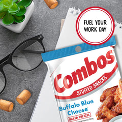 Combos cracker close-up showing blue cheese-style filling and rich flavor