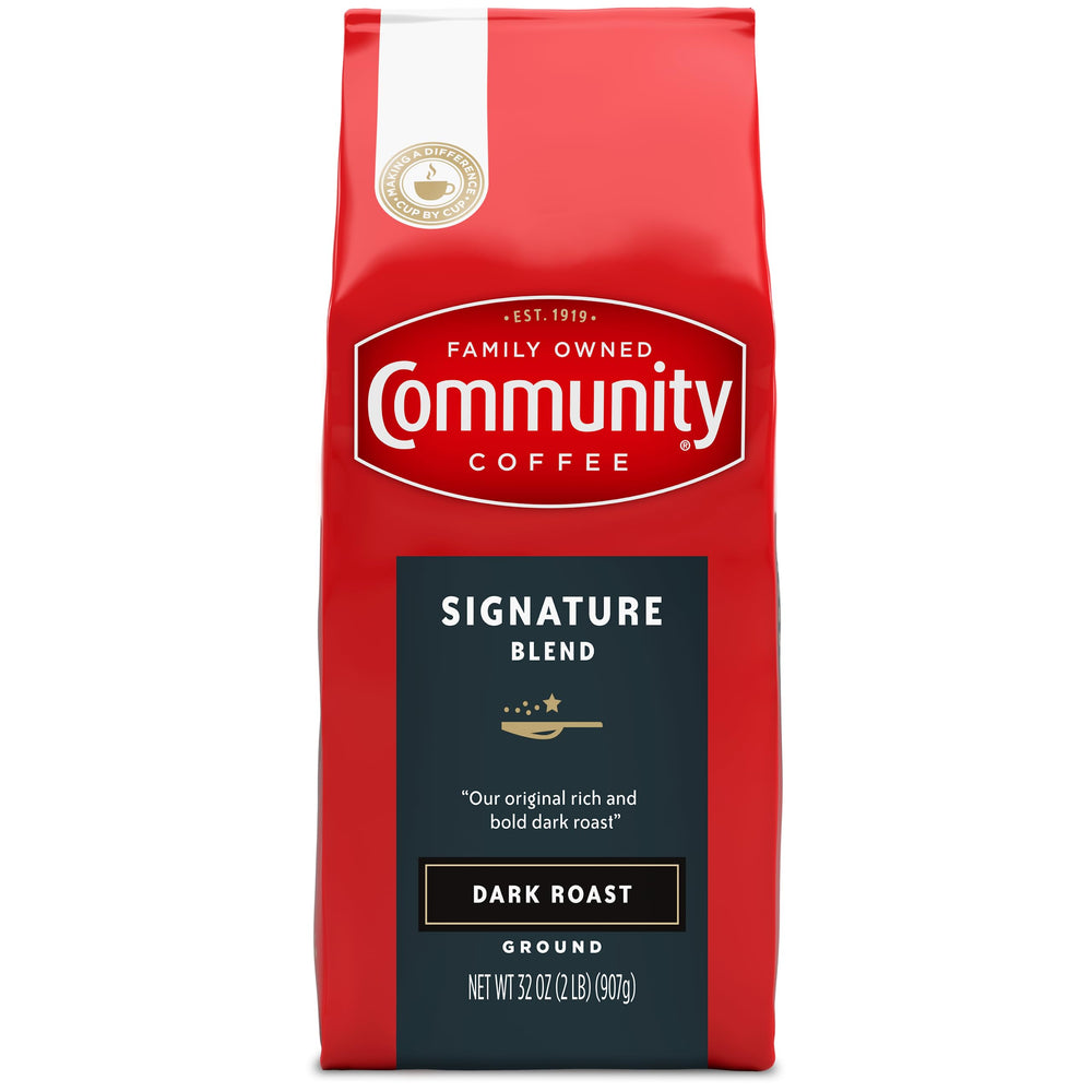 Community Coffee bag close-up of roast label highlighting blend details