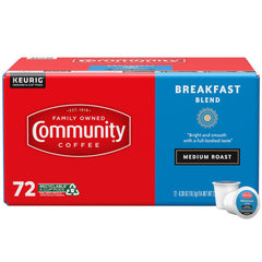 Community Coffee front packaging showing 72-count convenience and blend name