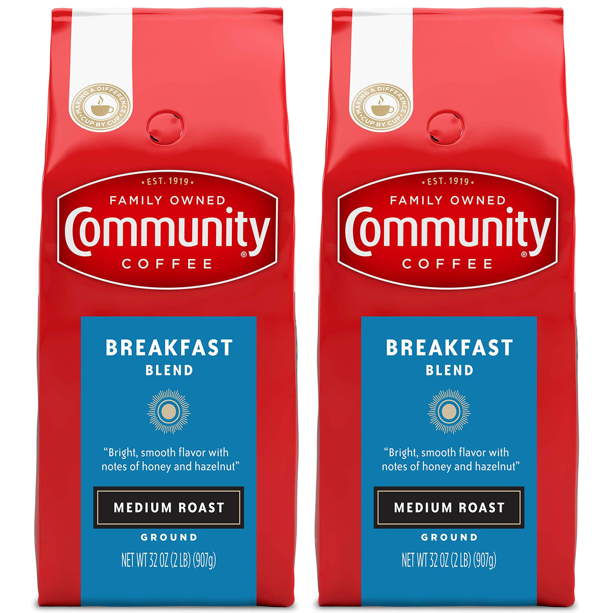 Community Coffee pack front showing brand and Breakfast Blend — clear product identity and approachable flavor