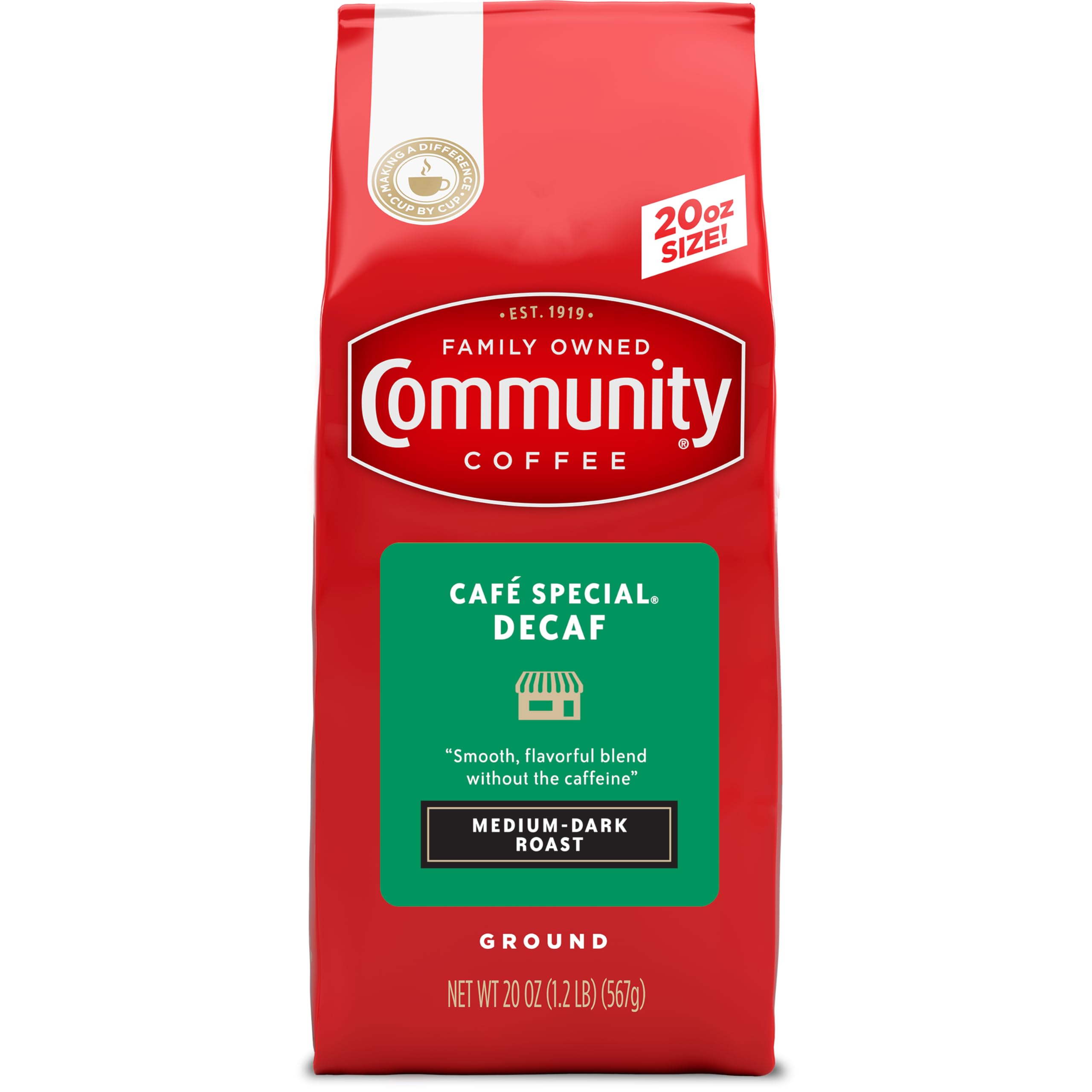 Community Coffee front package showing 20 ounce bag and café-style appeal