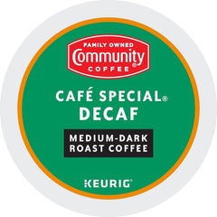 Community Coffee label detail highlighting medium-dark roast and bean origin