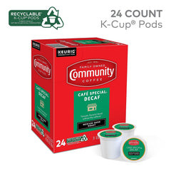 Community Coffee close-up of a single K-Cup pod revealing seal and freshness