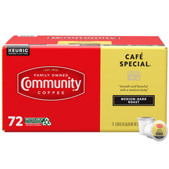 Community Coffee front packaging showing 72-count pods for convenience