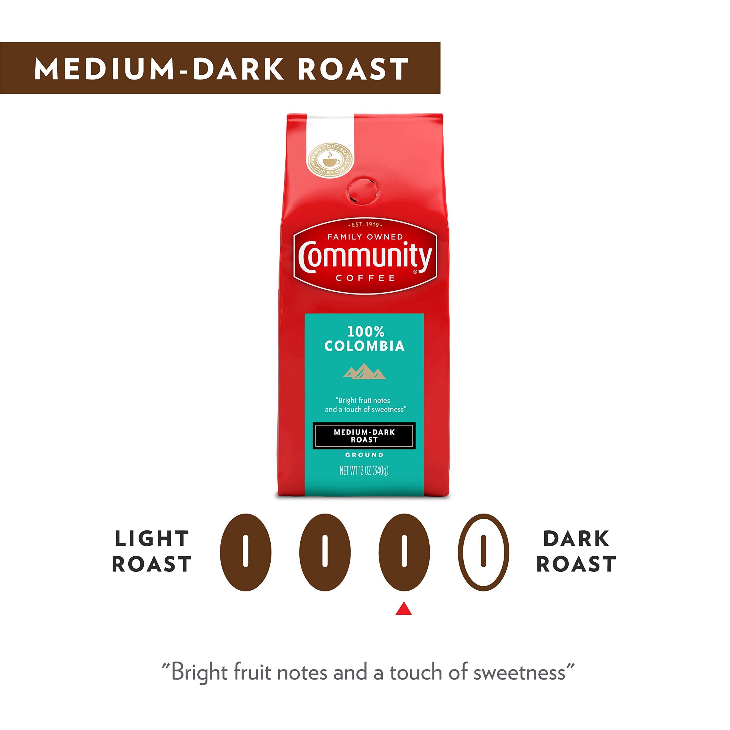 Community Coffee bag beside a brewed cup in kitchen setting conveying warm, approachable flavor