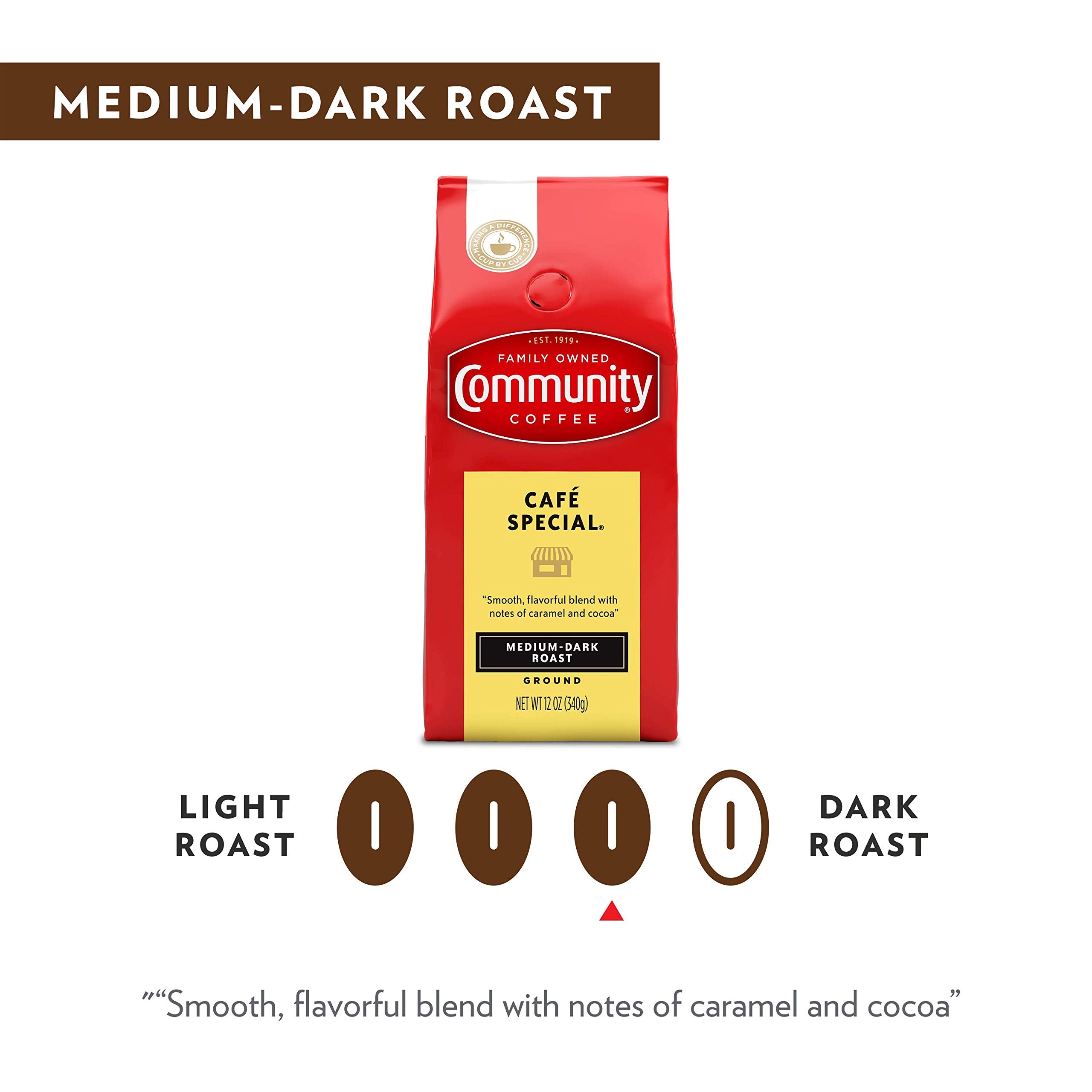 Community Coffee brewed in French press showing rich color and full body