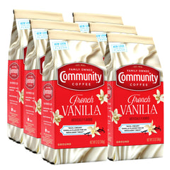 Community Coffee front packaging showing six 12oz bags and brand benefit of fresh convenience