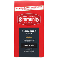 Community Coffee front package showing 16 oz bag and brand benefit of bold flavor