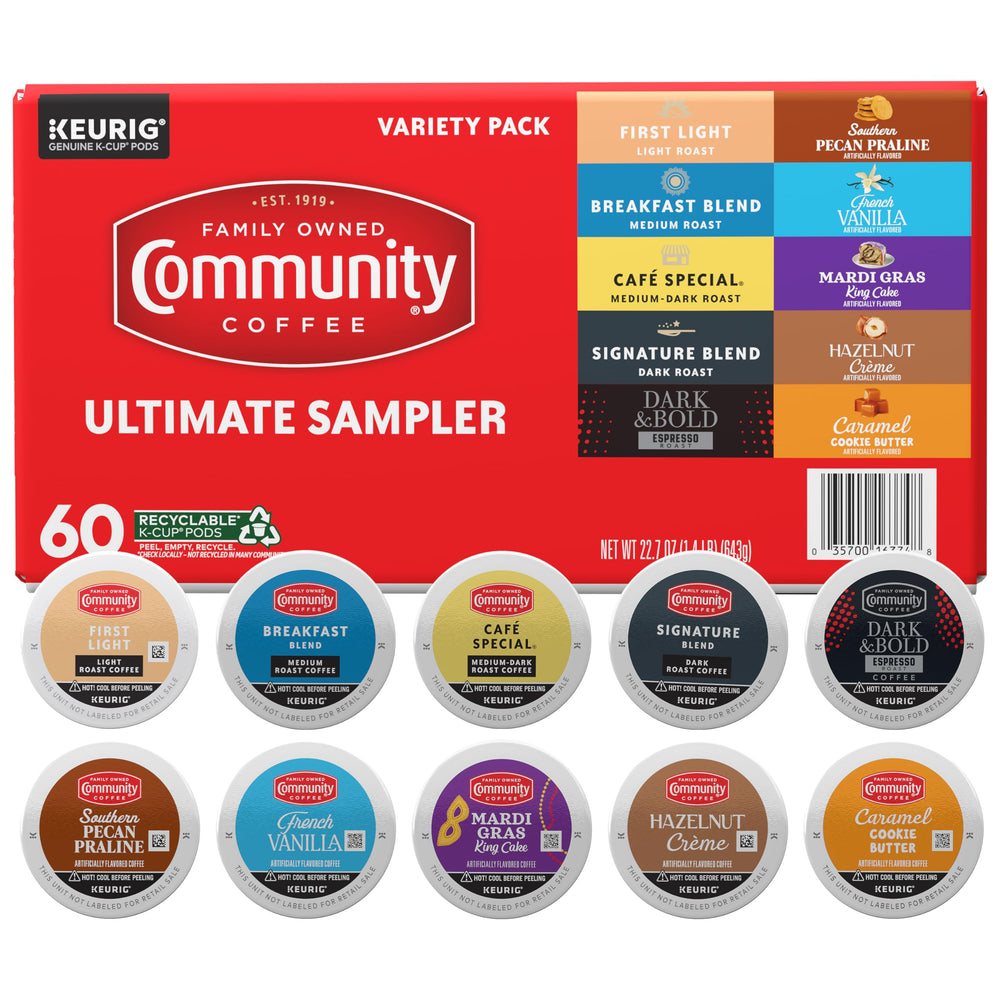 Community Coffee front packaging showing variety pack and branding for quick selection