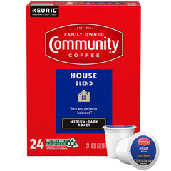 Community Coffee front packaging showing 24-count pods and clear branding benefit convenience