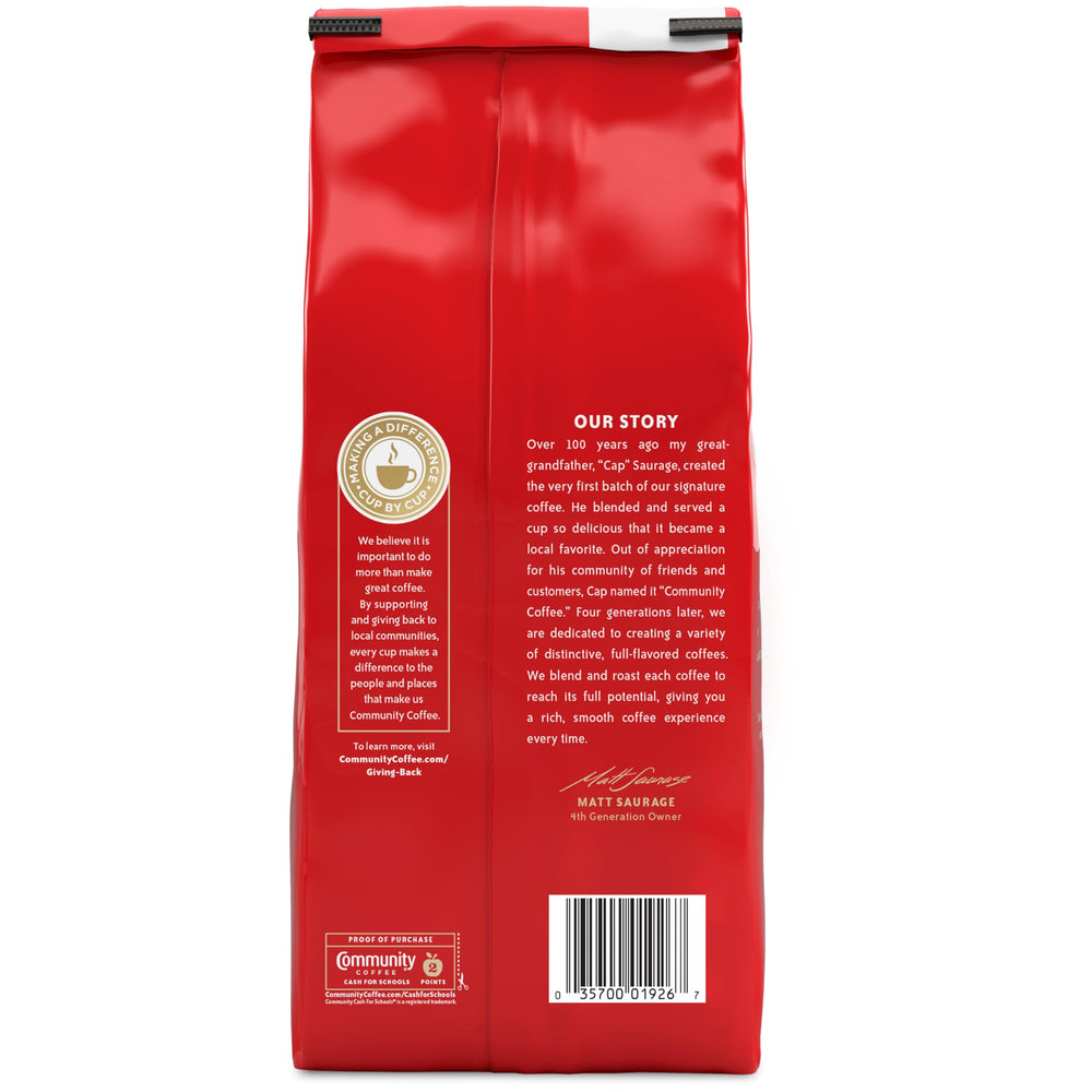 Community Coffee close-up of ground texture highlighting rich medium-dark roast