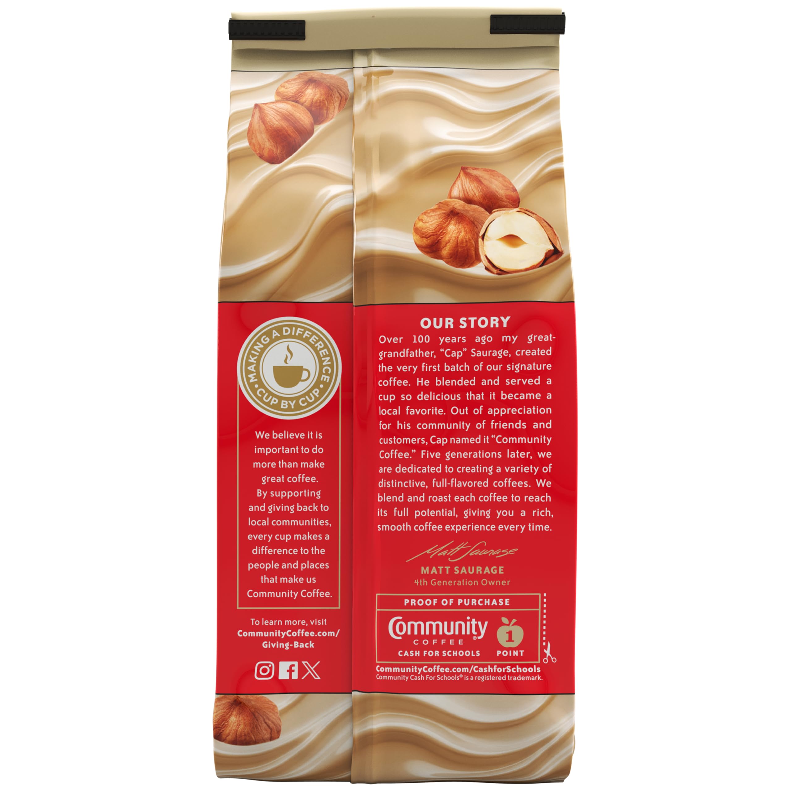 Community Coffee bag label close-up highlighting flavor and roast information