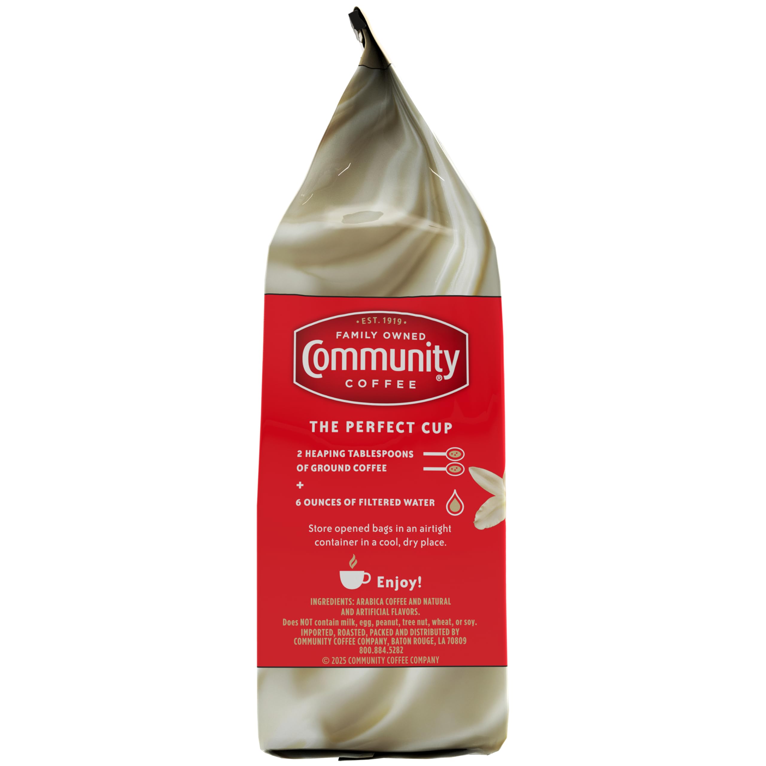 Community Coffee iced French Vanilla in a glass showcasing refreshing flavored coffee option