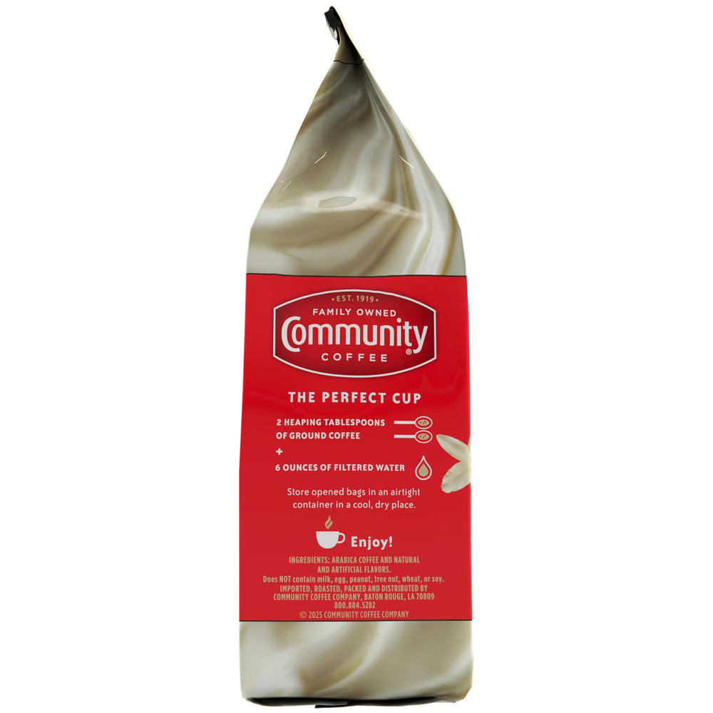 Community Coffee iced French Vanilla in a glass showcasing refreshing flavored coffee option