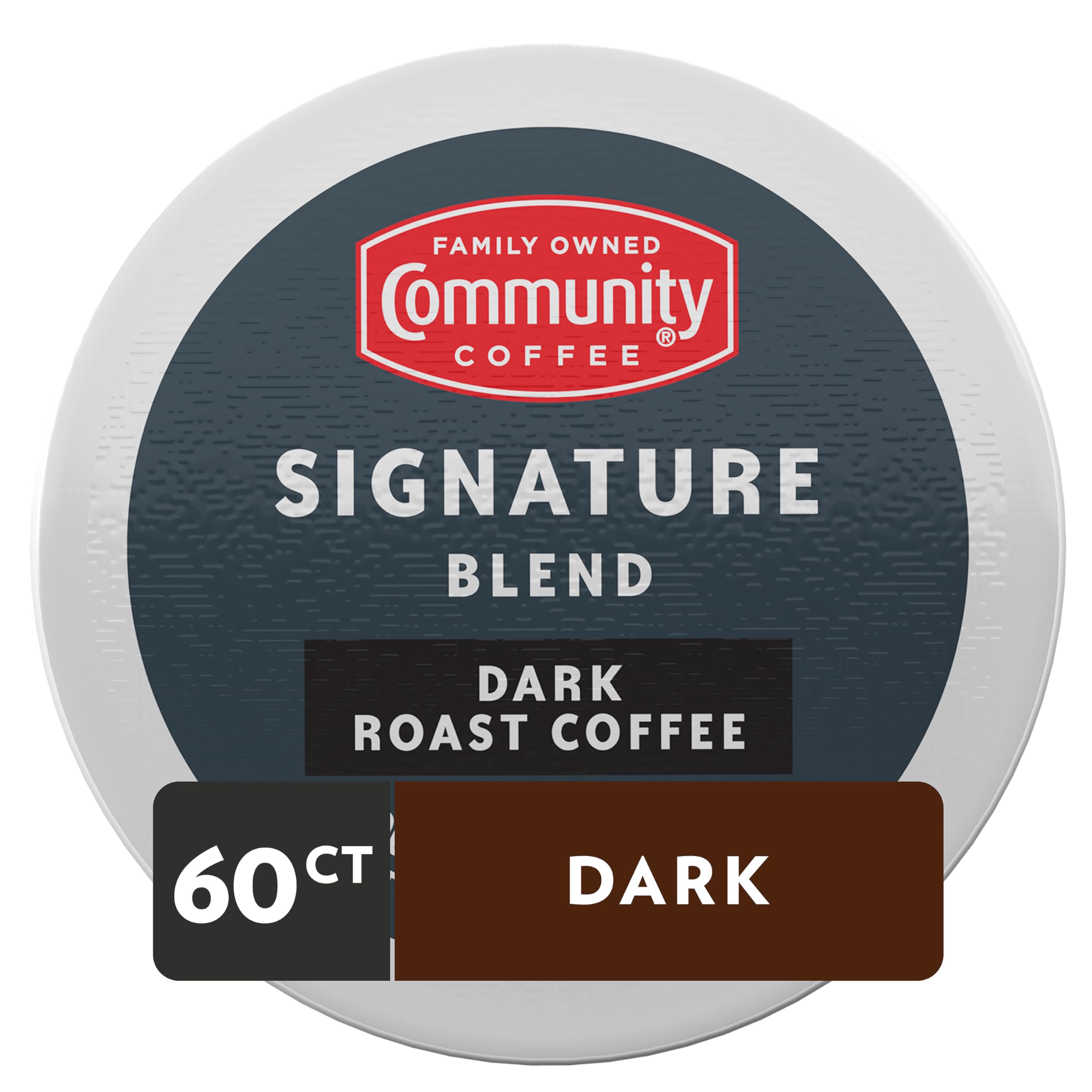 Community Coffee K-Cup pod top view highlighting label and easy-use design for Keurig compatibility