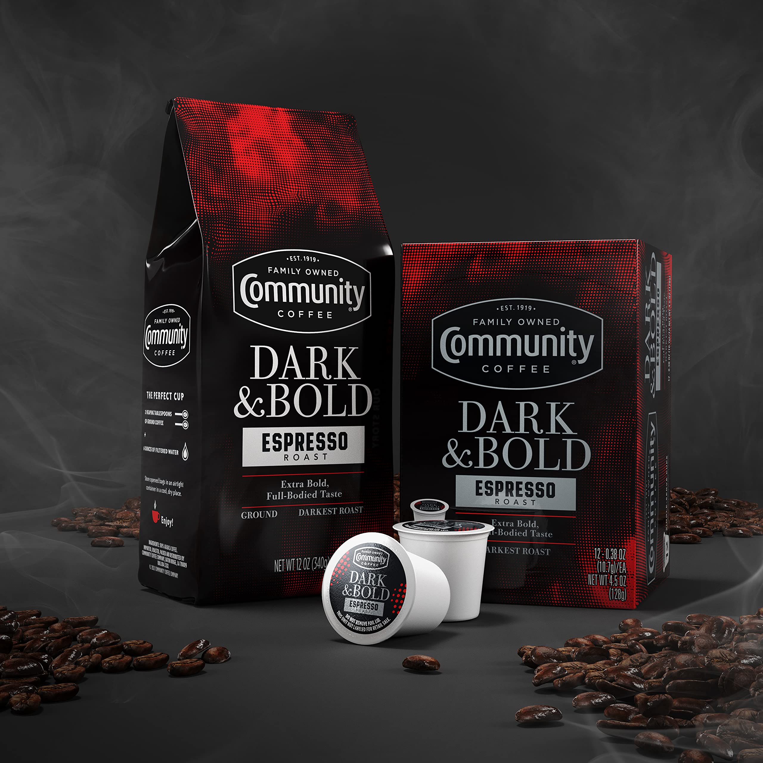 Community Coffee brewing in a kitchen producing intense aroma and convenience