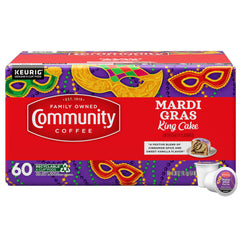 Community Coffee front packaging showing 60-count box and festive design for convenient brewing