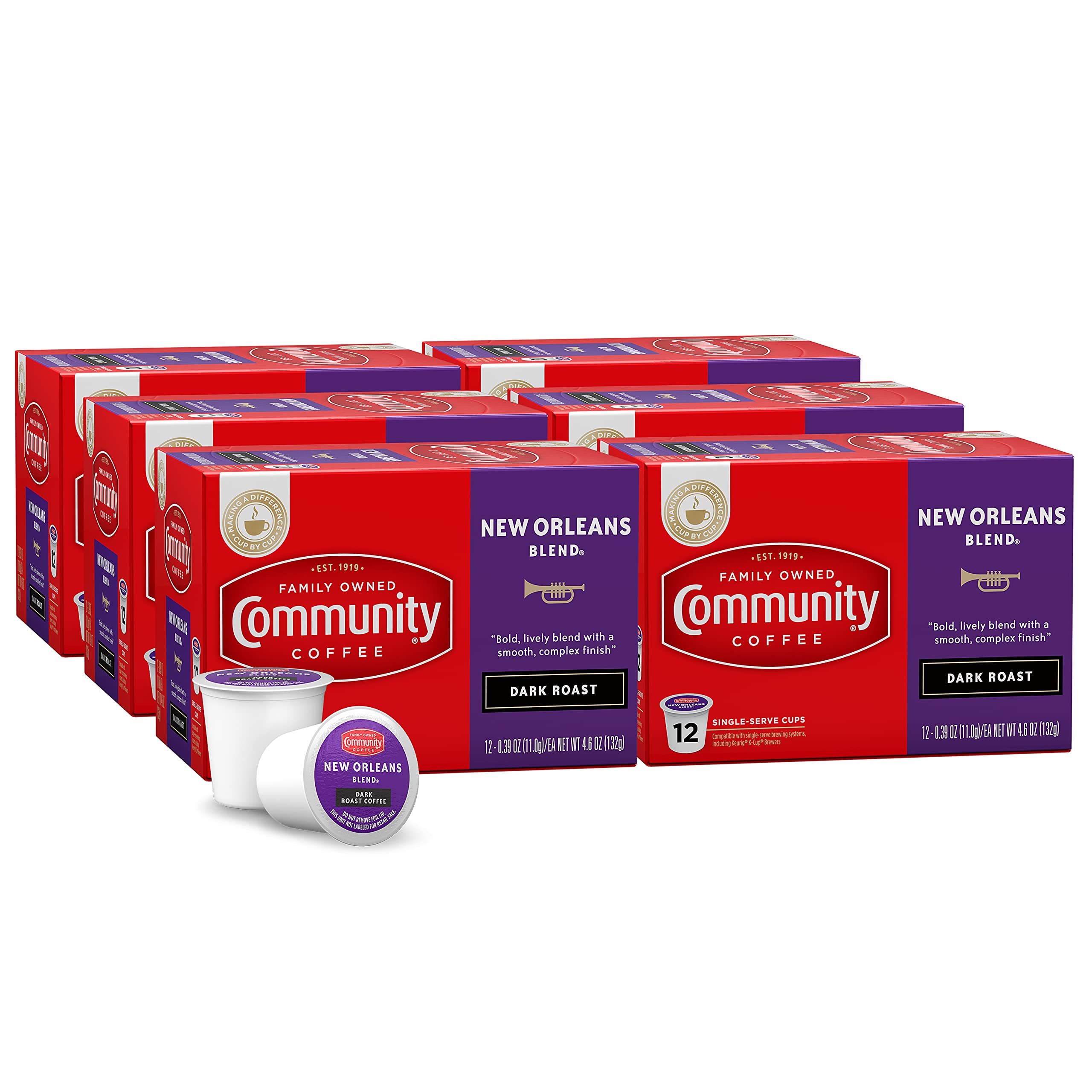 Community Coffee pack front showing New Orleans Blend and 72-count convenience