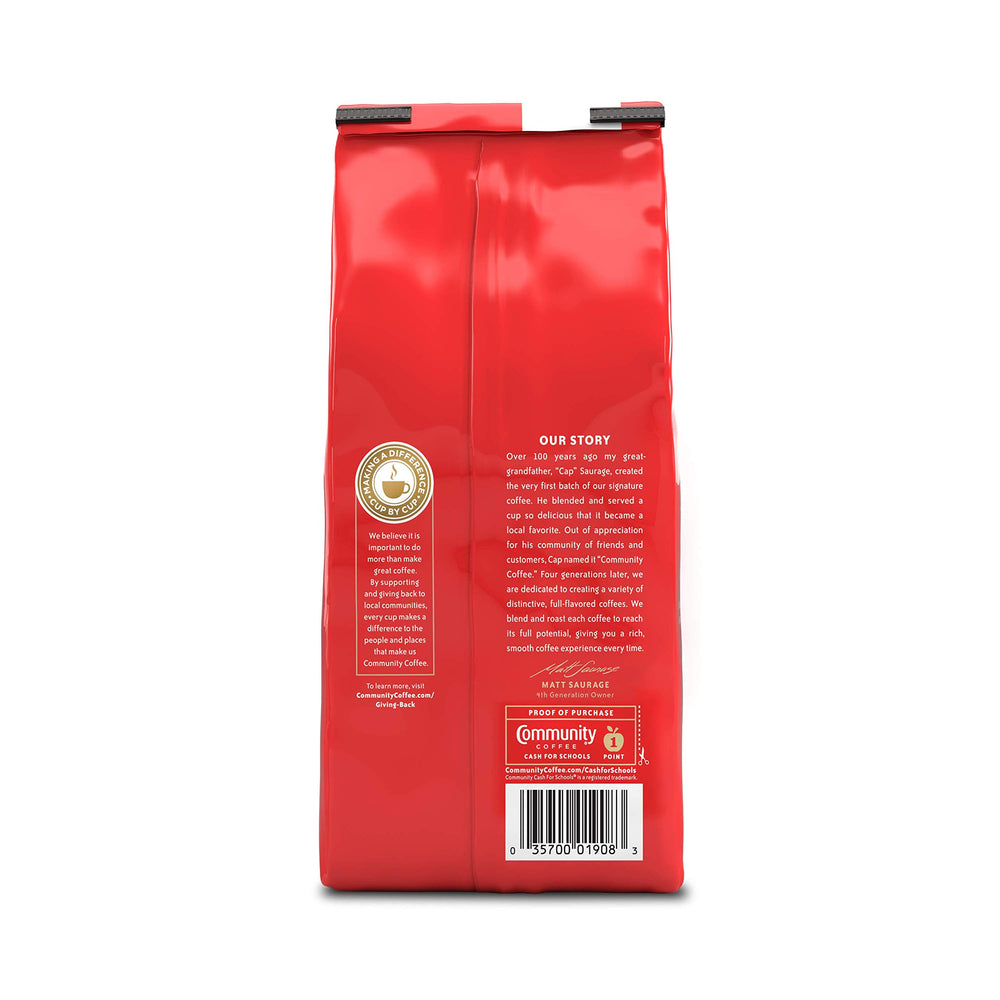 Community Coffee close-up label highlighting flavor and roast quality