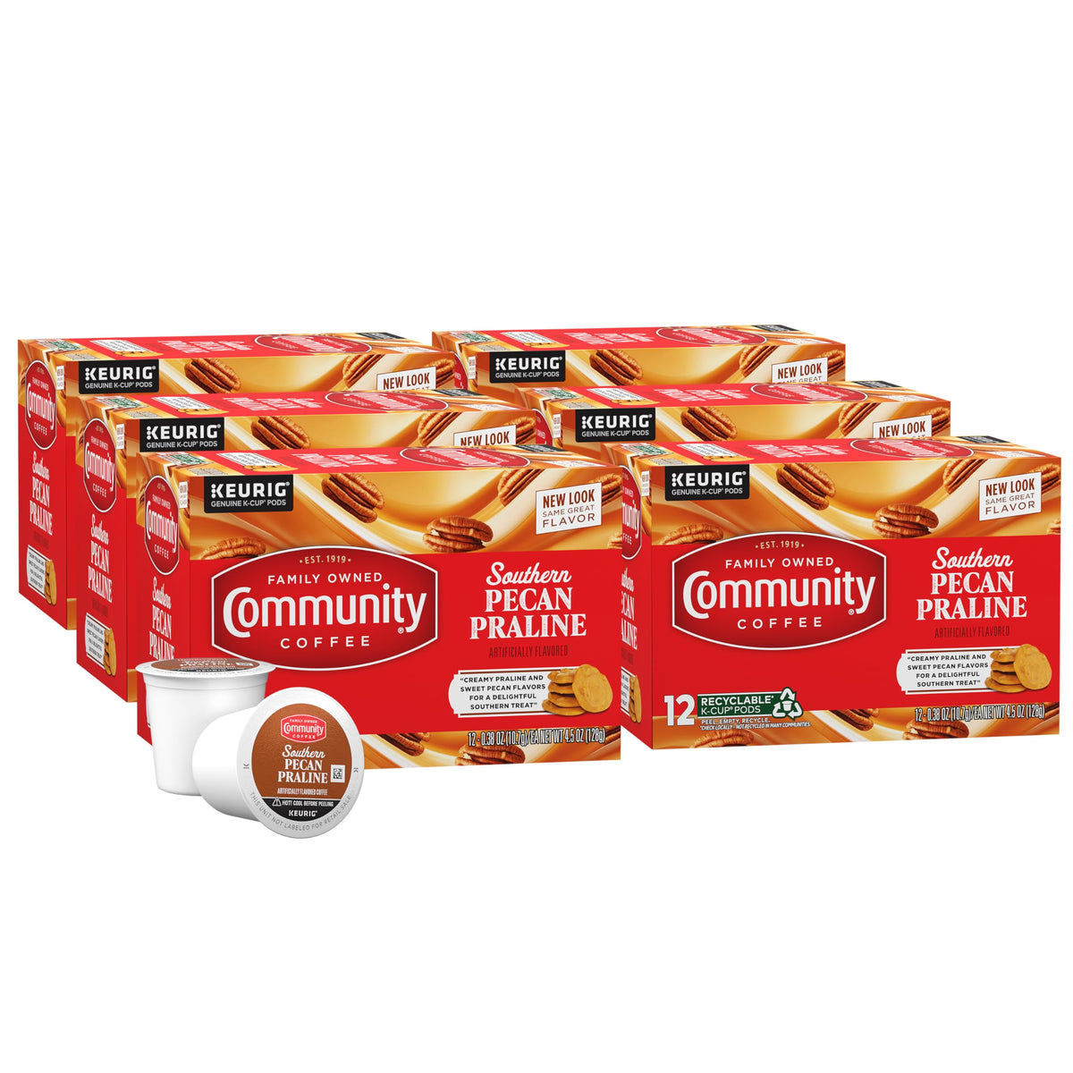 Community Coffee front packaging showing 72-count box and flavor benefits