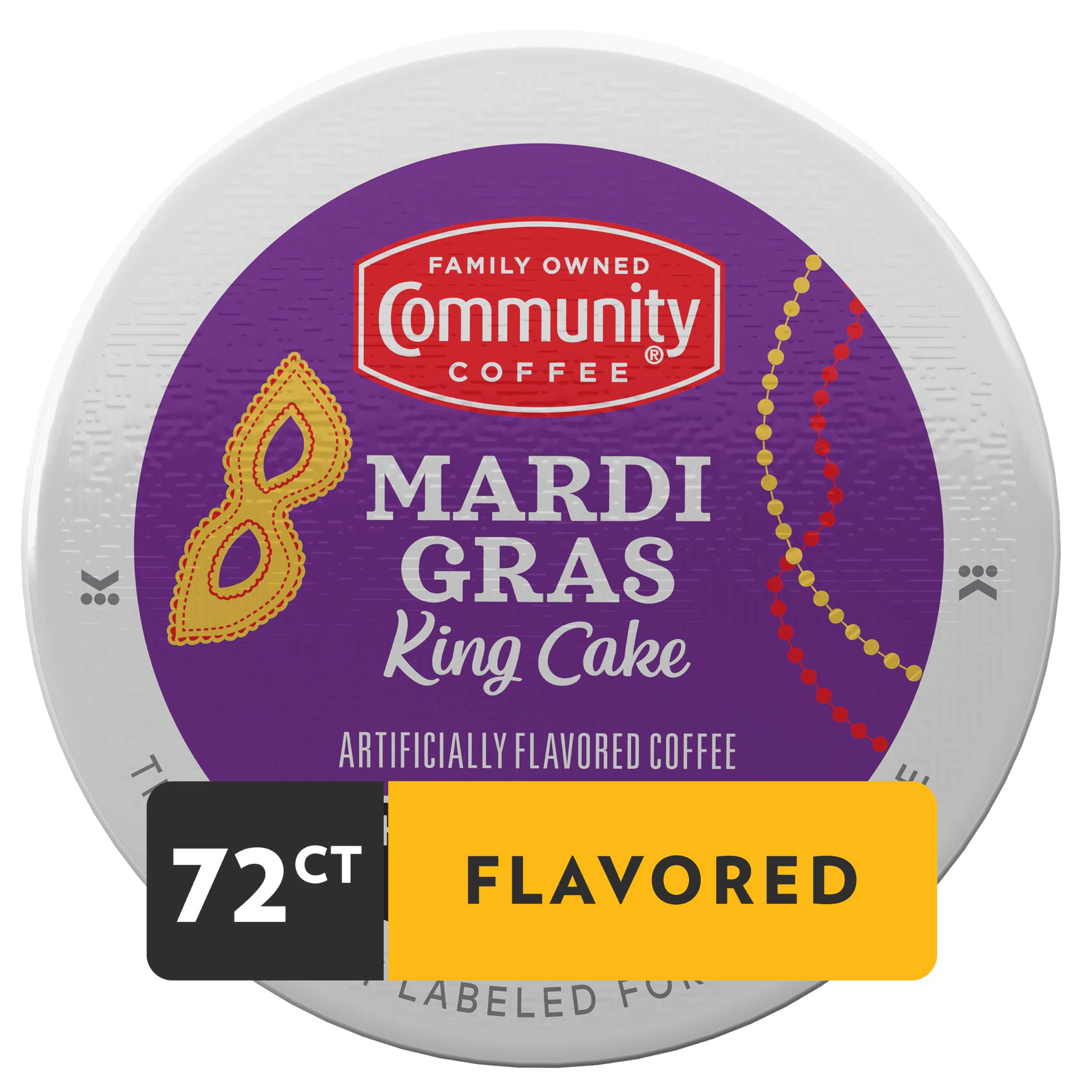 Community Coffee close-up of single pod label highlighting convenience and flavor