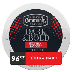 Community Coffee pod close-up showing grounds and fresh-seal benefit