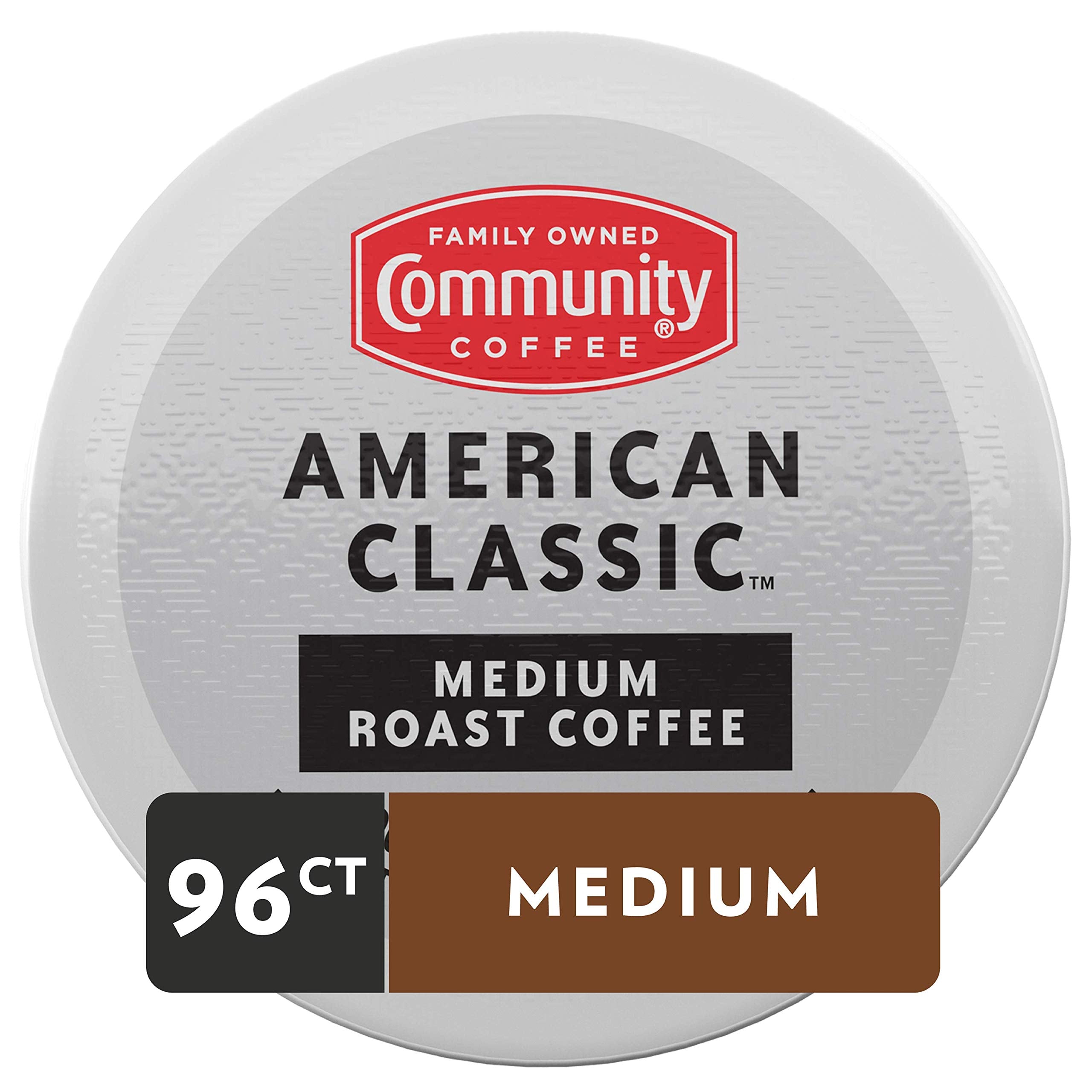 Community Coffee close-up of a single K-Cup compatible pod highlighting roast and sealed freshness benefit