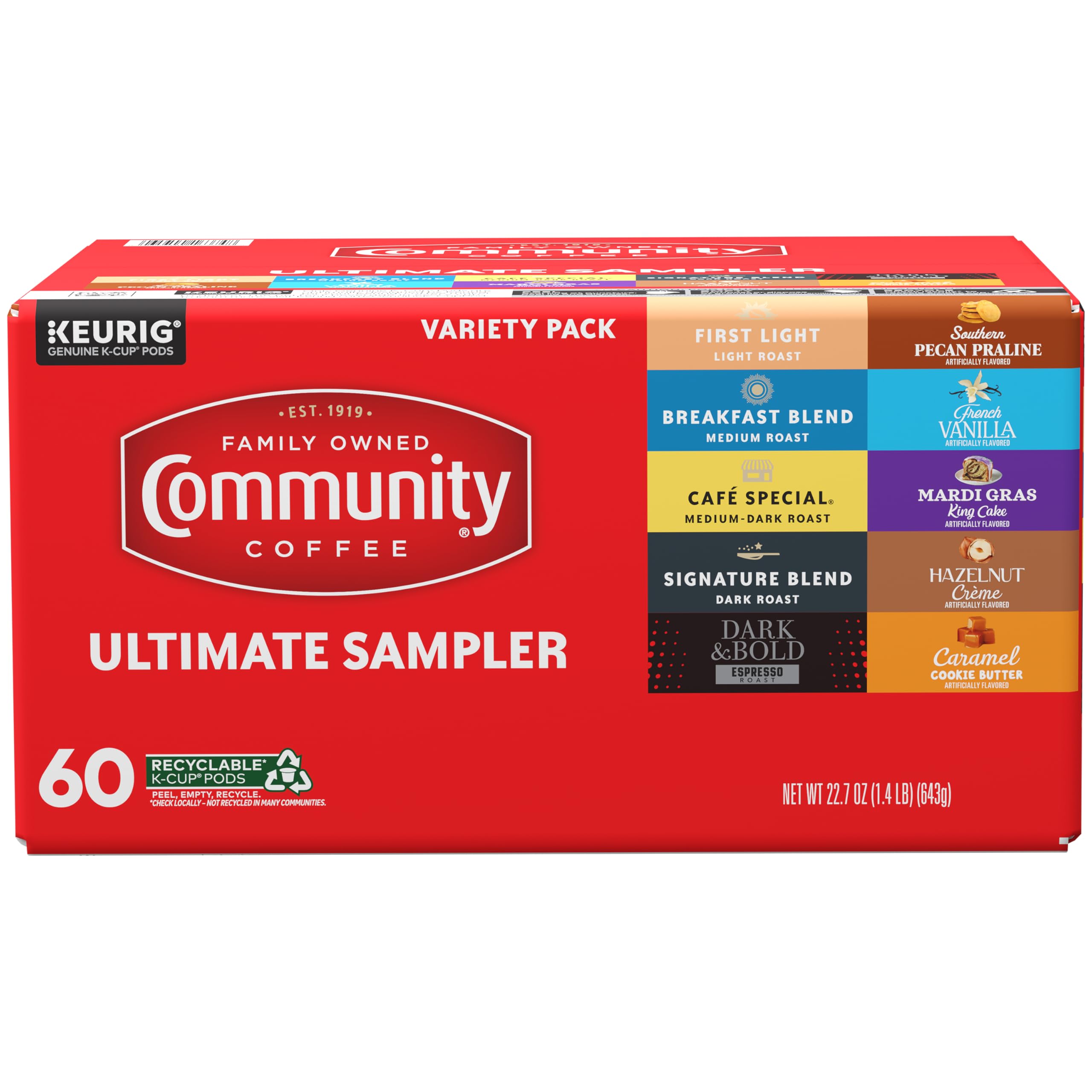 Community Coffee pods in brewer mid-brew illustrating ease and consistent single-serve results