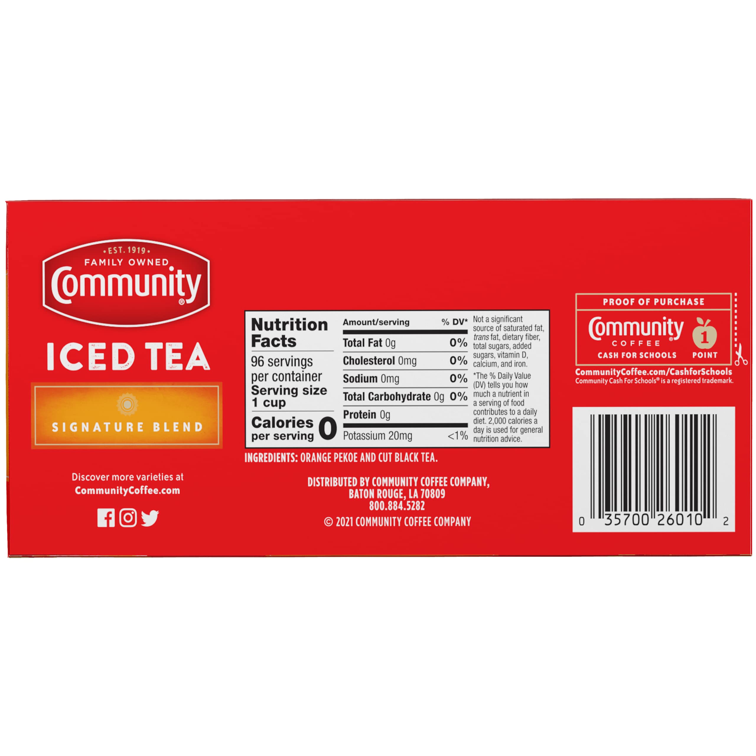 Community Coffee poured iced tea in glass with lemon showing refreshing result