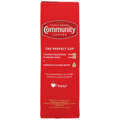 Community Coffee pouring grounds into a filter for convenient brewing benefit