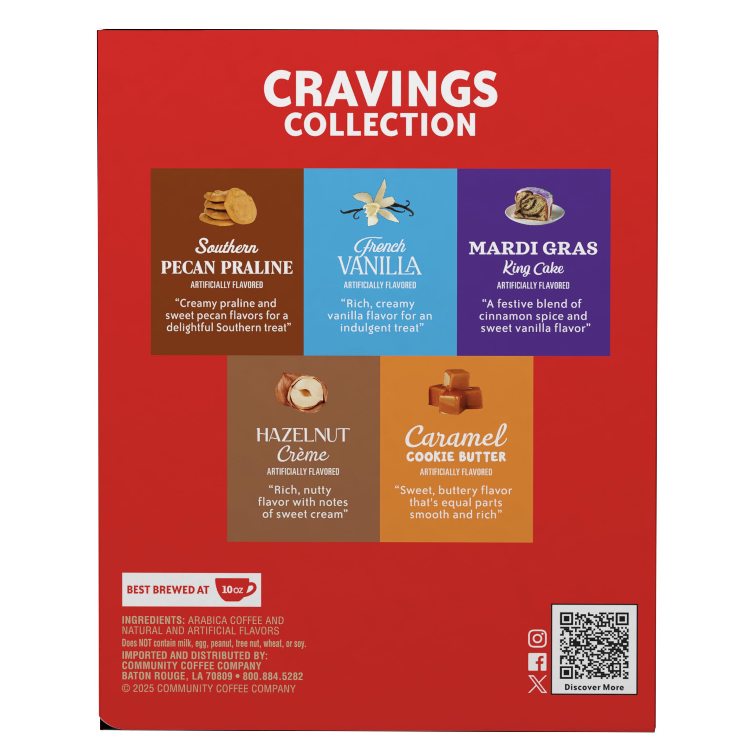 Community Coffee pods beside a standard mug showing scale and portion convenience